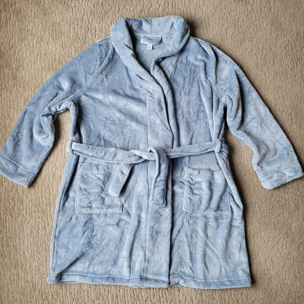 Women’s Mid-Length Plush Robe – Dusty Blue – Size XL – NWT
